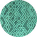 Round Machine Washable Abstract Turquoise Modern Area Rugs, wshabs5102turq