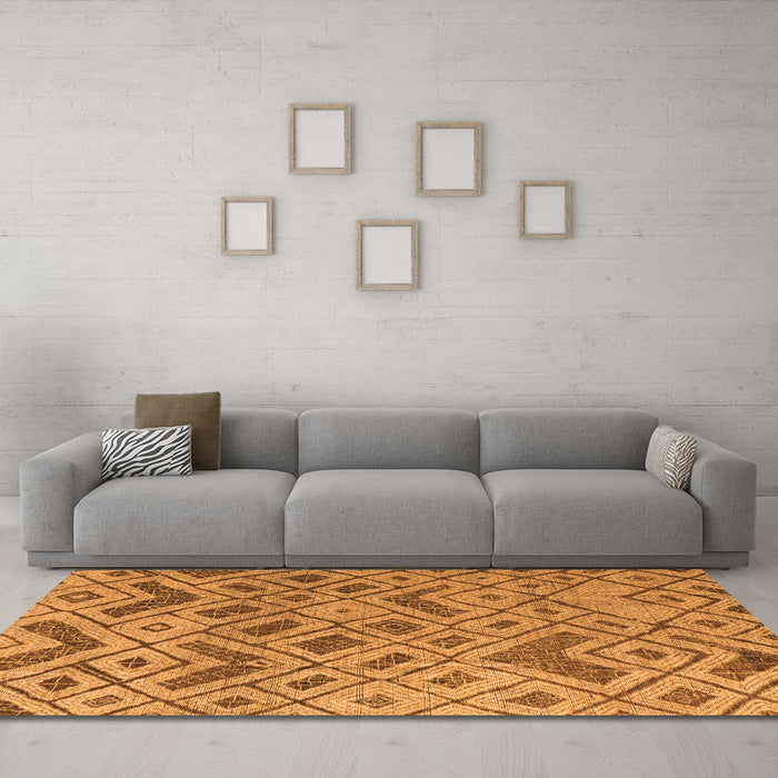 Machine Washable Abstract Orange Modern Area Rugs in a Living Room, wshabs5102org