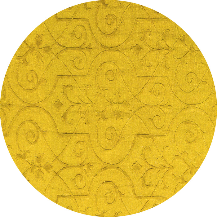 Round Machine Washable Abstract Yellow Modern Rug, wshabs5103yw