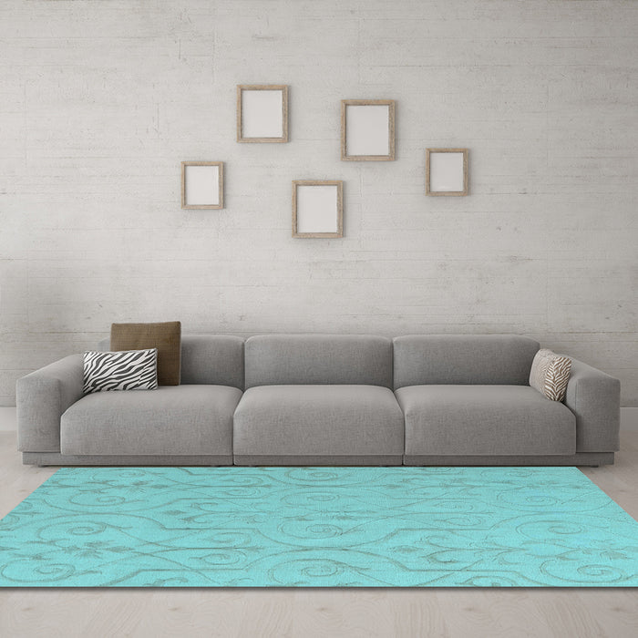 Machine Washable Abstract Light Blue Modern Rug in a Living Room, wshabs5103lblu