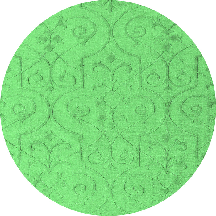 Round Machine Washable Abstract Emerald Green Modern Area Rugs, wshabs5103emgrn