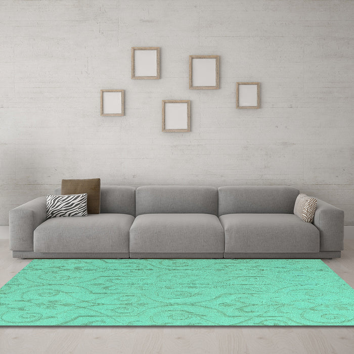 Machine Washable Abstract Turquoise Modern Area Rugs in a Living Room,, wshabs5103turq