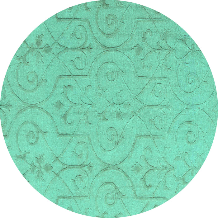 Round Machine Washable Abstract Turquoise Modern Area Rugs, wshabs5103turq