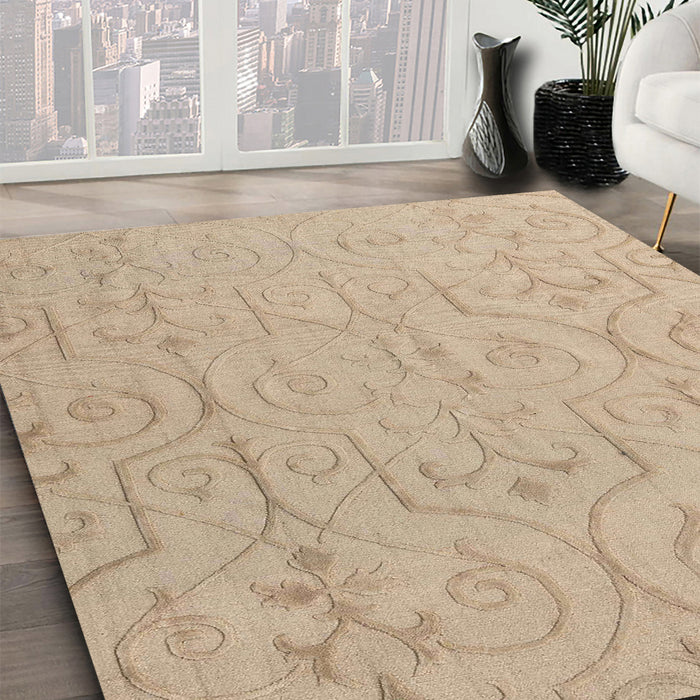 Machine Washable Abstract Camel Brown Rug in a Family Room, wshabs5103