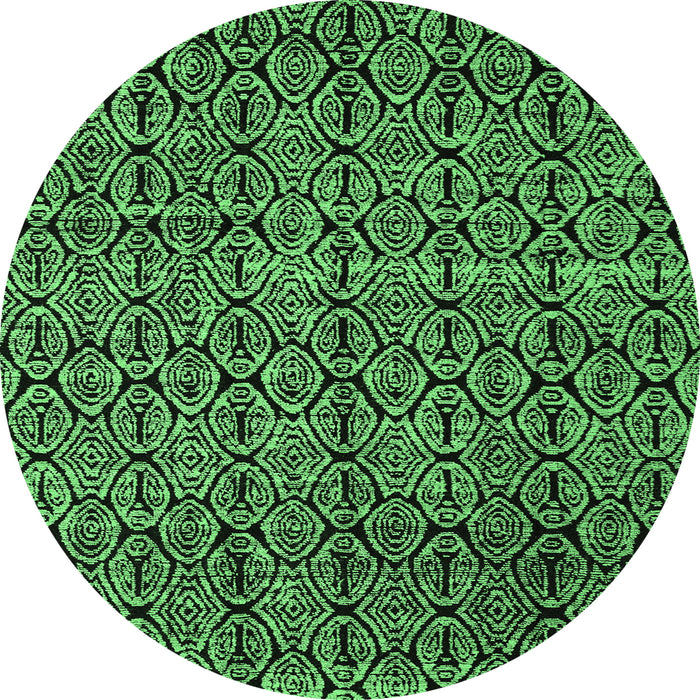 Round Machine Washable Abstract Emerald Green Modern Area Rugs, wshabs5104emgrn