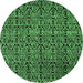 Round Machine Washable Abstract Emerald Green Modern Area Rugs, wshabs5104emgrn