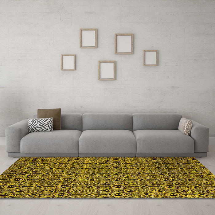 Machine Washable Abstract Yellow Modern Rug in a Living Room, wshabs5104yw