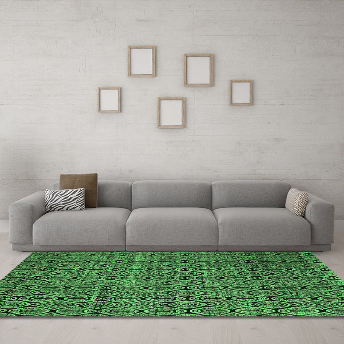 Machine Washable Abstract Emerald Green Modern Area Rugs in a Living Room,, wshabs5104emgrn