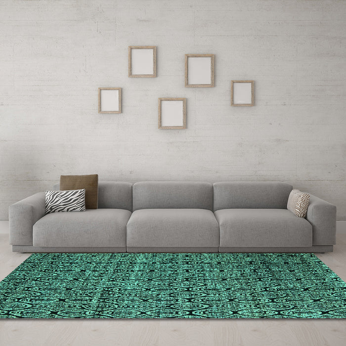 Machine Washable Abstract Turquoise Modern Area Rugs in a Living Room,, wshabs5104turq