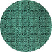 Round Machine Washable Abstract Turquoise Modern Area Rugs, wshabs5104turq