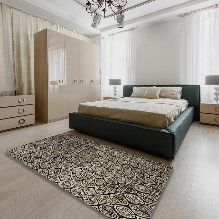 Abstract Light French Beige Brown Modern Rug in a Bedroom, abs5105