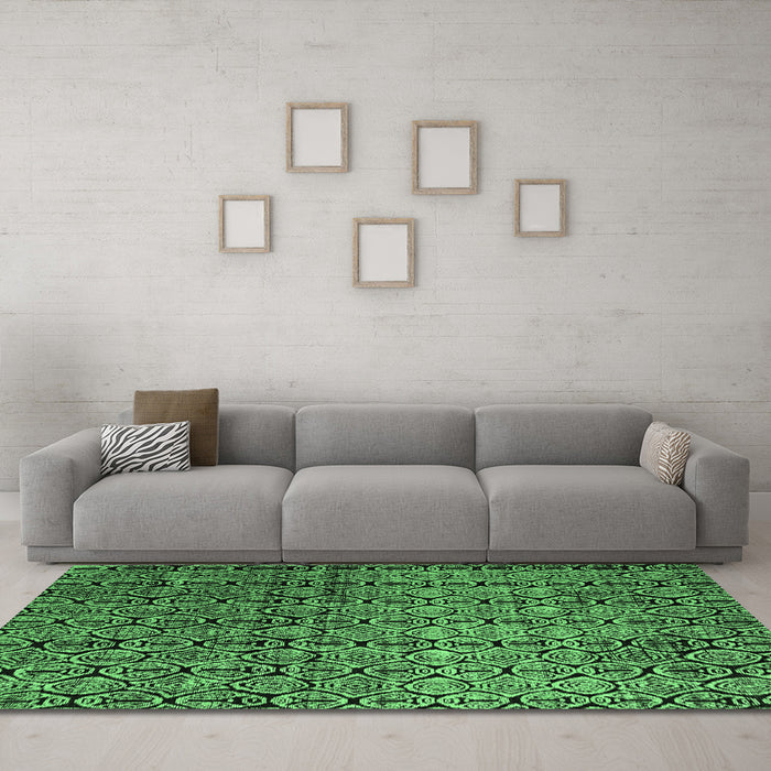 Machine Washable Abstract Emerald Green Modern Area Rugs in a Living Room,, wshabs5105emgrn