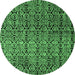 Round Machine Washable Abstract Emerald Green Modern Area Rugs, wshabs5105emgrn