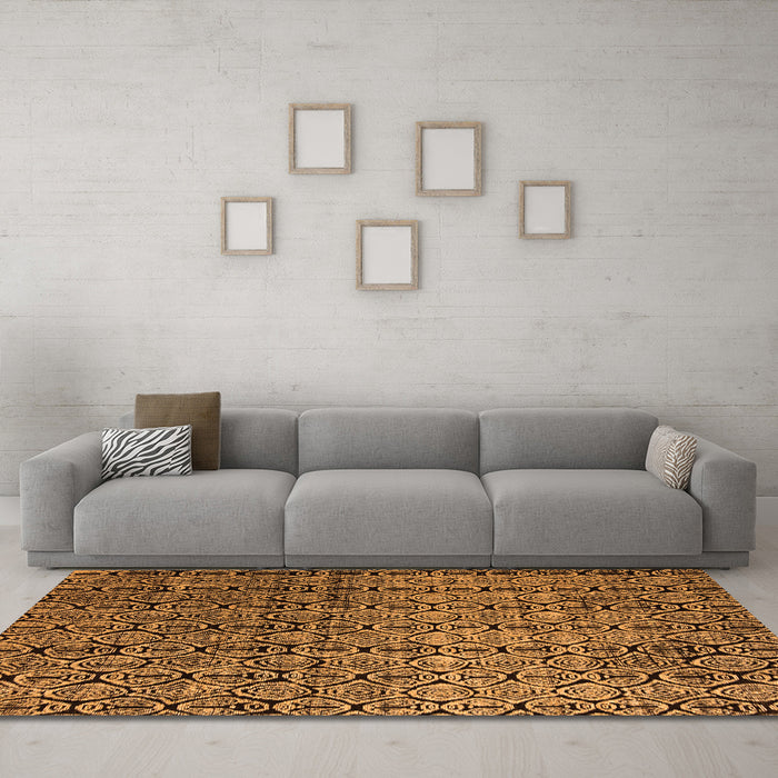 Machine Washable Abstract Orange Modern Area Rugs in a Living Room, wshabs5105org