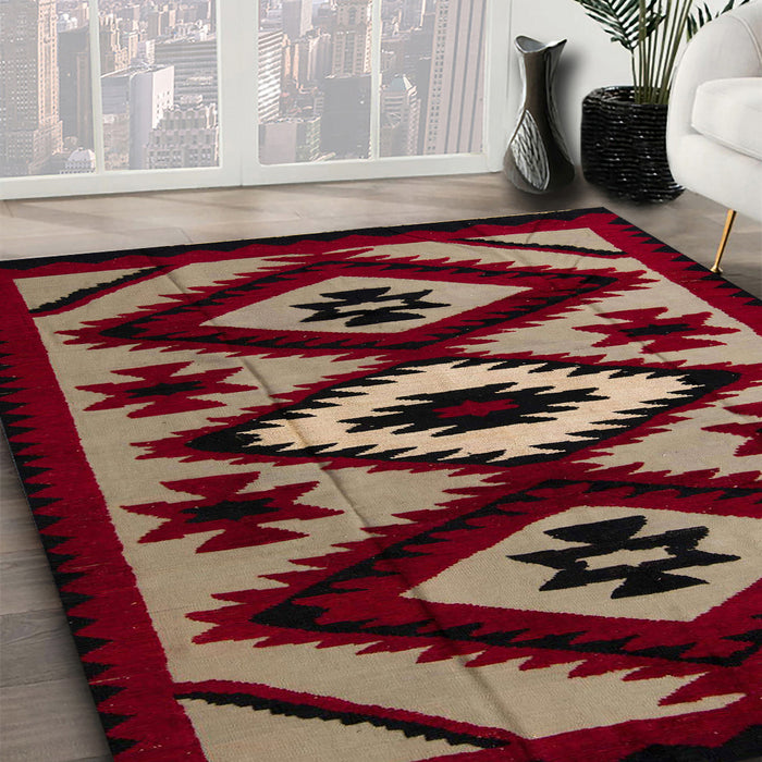 Machine Washable Abstract Dark Almond Brown Rug in a Family Room, wshabs5106