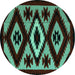 Round Machine Washable Abstract Turquoise Modern Area Rugs, wshabs5106turq