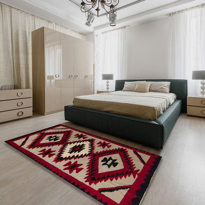 Machine Washable Abstract Dark Almond Brown Rug in a Bedroom, wshabs5106