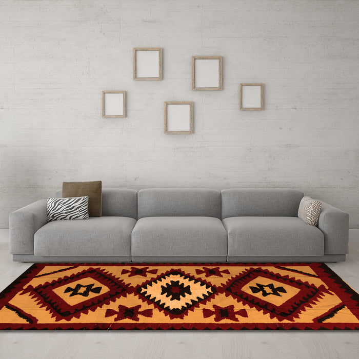 Machine Washable Abstract Orange Modern Area Rugs in a Living Room, wshabs5106org