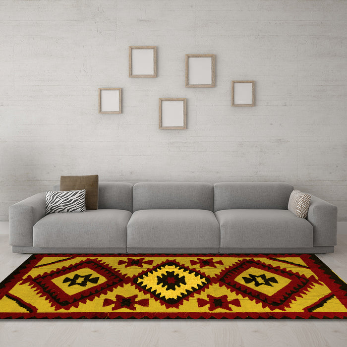 Machine Washable Abstract Yellow Modern Rug in a Living Room, wshabs5106yw
