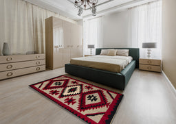 Abstract Dark Almond Brown Modern Rug in a Bedroom, abs5106