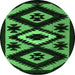 Round Machine Washable Abstract Emerald Green Modern Area Rugs, wshabs5106emgrn