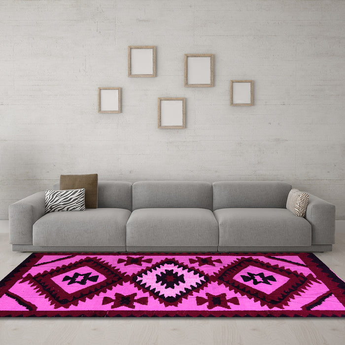 Machine Washable Abstract Pink Modern Rug in a Living Room, wshabs5106pnk