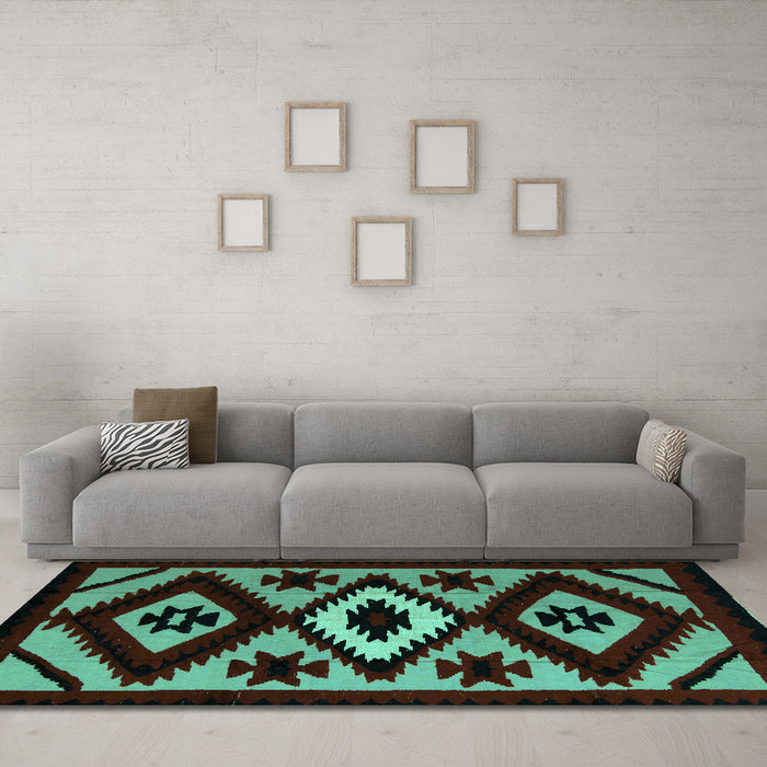 Machine Washable Abstract Turquoise Modern Area Rugs in a Living Room,, wshabs5106turq