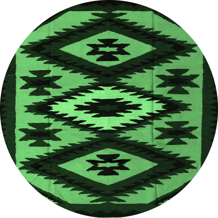 Round Abstract Emerald Green Modern Rug, abs5106emgrn