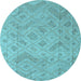 Round Machine Washable Abstract Light Blue Modern Rug, wshabs5107lblu