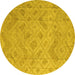 Round Abstract Yellow Modern Rug, abs5107yw