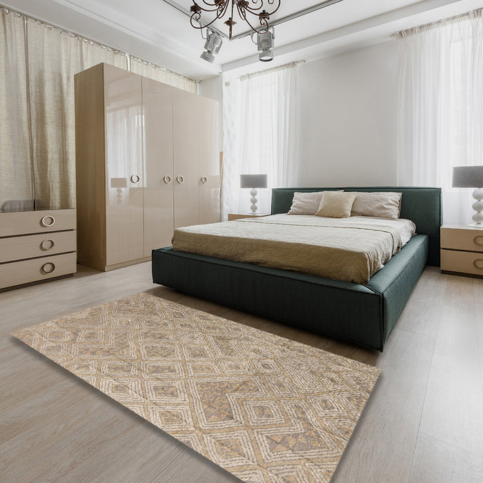 Abstract Dark Almond Brown Modern Rug in a Bedroom, abs5107