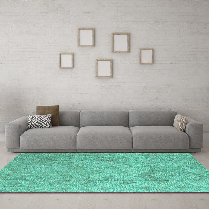 Machine Washable Abstract Turquoise Modern Area Rugs in a Living Room,, wshabs5107turq
