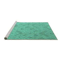 Sideview of Machine Washable Abstract Turquoise Modern Area Rugs, wshabs5107turq