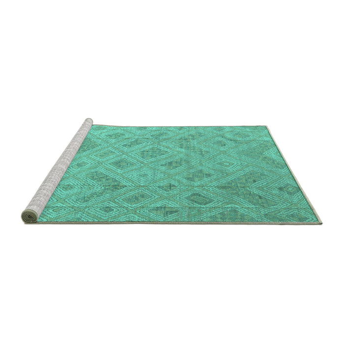 Sideview of Machine Washable Abstract Turquoise Modern Area Rugs, wshabs5107turq