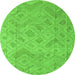 Round Machine Washable Abstract Green Modern Area Rugs, wshabs5107grn