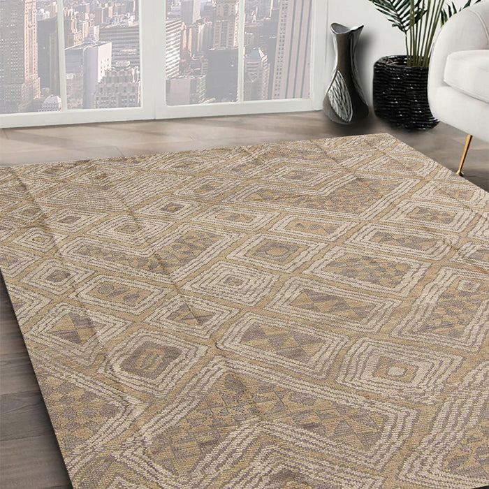 Machine Washable Abstract Dark Almond Brown Rug in a Family Room, wshabs5107