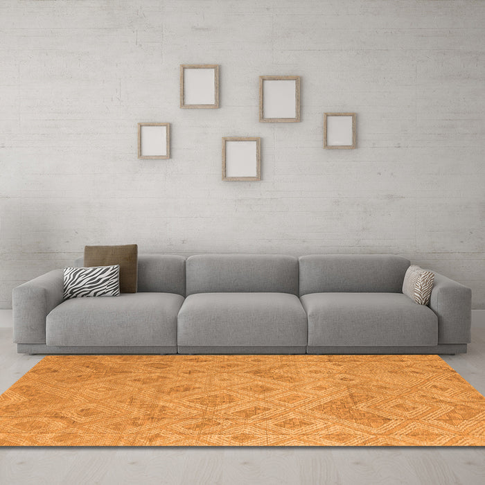 Machine Washable Abstract Orange Modern Area Rugs in a Living Room, wshabs5107org