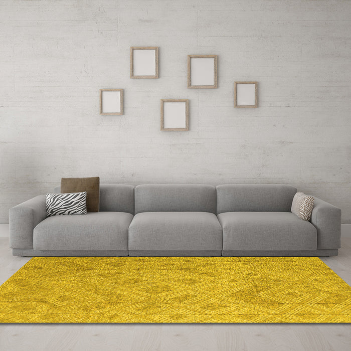 Machine Washable Abstract Yellow Modern Rug in a Living Room, wshabs5107yw