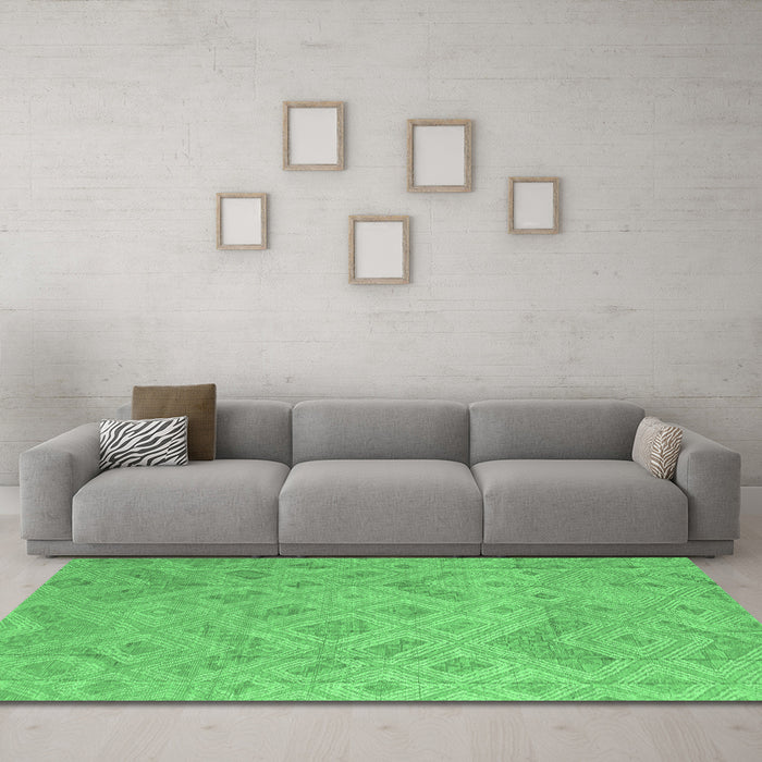 Machine Washable Abstract Emerald Green Modern Area Rugs in a Living Room,, wshabs5107emgrn