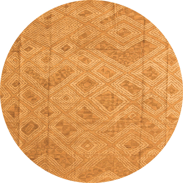 Round Machine Washable Abstract Orange Modern Area Rugs, wshabs5107org