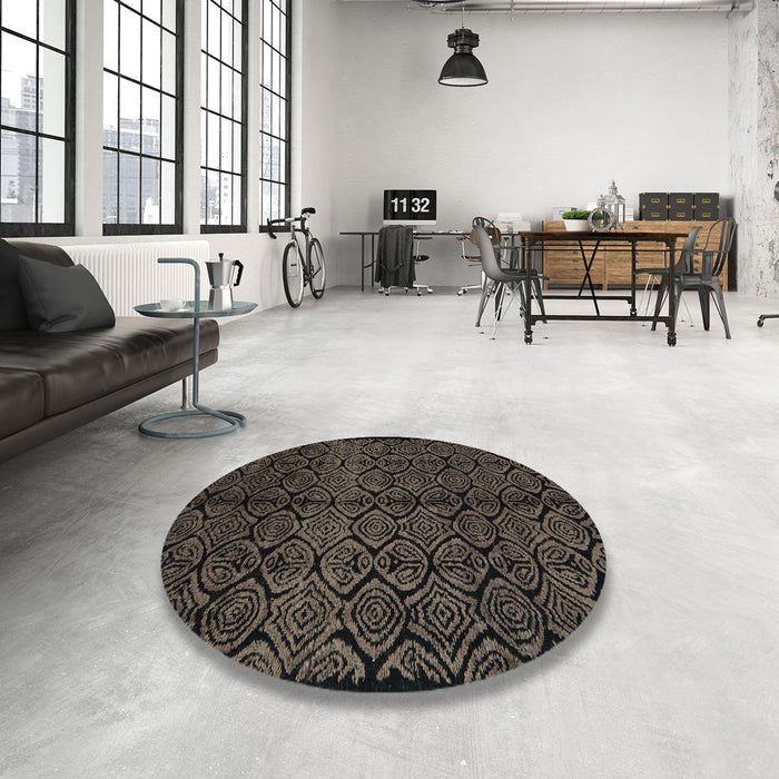 Round Machine Washable Abstract Brown Rug in a Office, wshabs5108