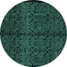 Round Abstract Turquoise Modern Rug, abs5108turq