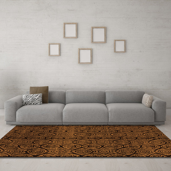 Machine Washable Abstract Orange Modern Area Rugs in a Living Room, wshabs5108org