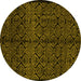 Round Machine Washable Abstract Yellow Modern Rug, wshabs5108yw