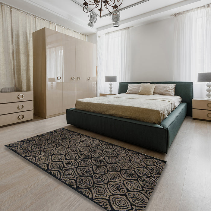 Abstract Brown Modern Rug in a Bedroom, abs5108