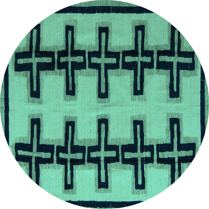 Round Machine Washable Abstract Turquoise Modern Area Rugs, wshabs5109turq