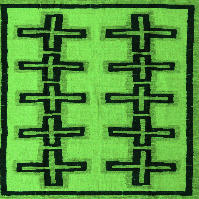 Square Machine Washable Abstract Green Modern Area Rugs, wshabs5109grn