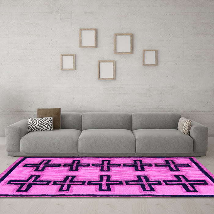 Machine Washable Abstract Pink Modern Rug in a Living Room, wshabs5109pnk