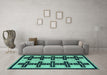 Machine Washable Abstract Turquoise Modern Area Rugs in a Living Room,, wshabs5109turq