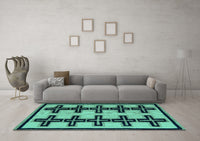 Machine Washable Abstract Turquoise Modern Rug, wshabs5109turq